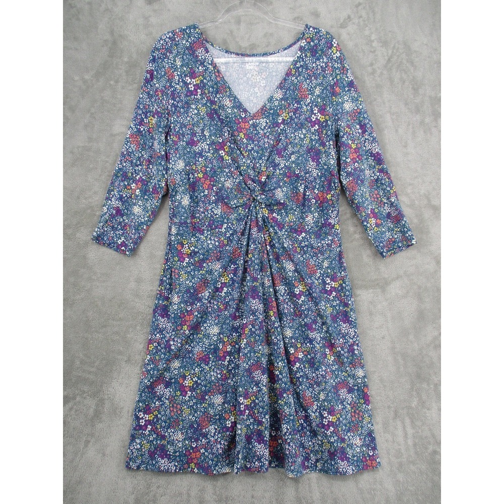 Lands End Dress Womens Large Petite Floral Twist Front Stretch Kit Boho Blue